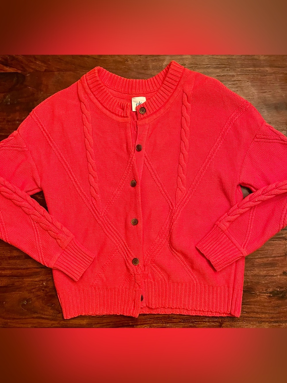 CAbi Citrus Orange Cable Knit Cotton Cardigan Sweater  Sz M EUC